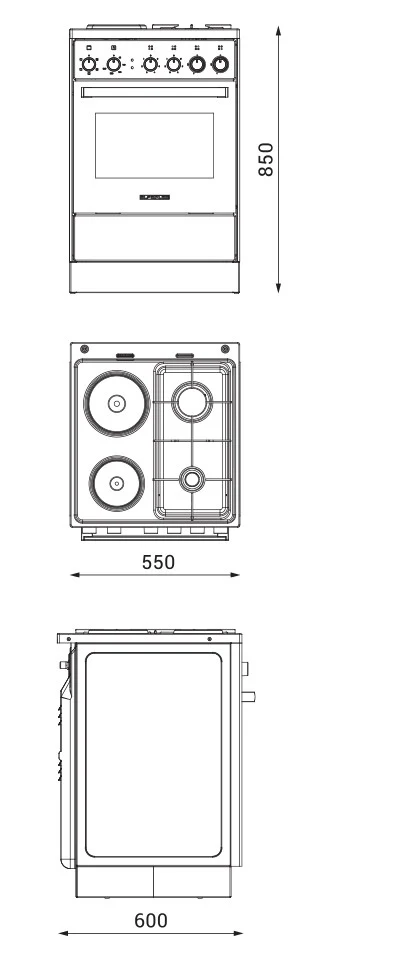 Alfa-Kombinovani-Dimenzije Alfa Plam Kombinovani Šporet Sg 122 55 13 Gi6