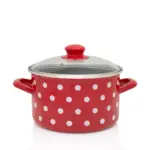 Metalac duboka šerpa BIJELE TUFNE NA CRVENOM 20cm/4lit